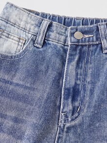 SHEIN 青少年女孩休閒水洗寬腿牛仔褲 - 淺色水洗藍 - 查看 3