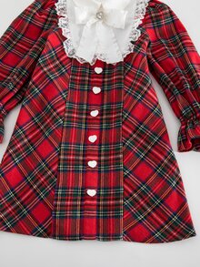 SHEIN Young Girl Plaid Lace Patchwork Bow Decor Dress - Multicolor - View 8
