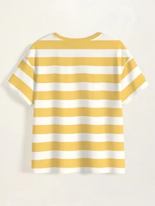TOM & JERRY X SHEIN Plus Size Cartoon Print Striped Crew Neck T-Shirt - White - View 8