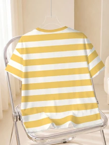 TOM & JERRY X SHEIN Plus Size Cartoon Print Striped Crew Neck T-Shirt - White - View 2