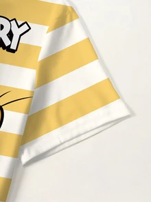 TOM & JERRY X SHEIN Plus Size Cartoon Print Striped Crew Neck T-Shirt - White - View 4