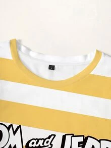 TOM & JERRY X SHEIN Plus Size Cartoon Print Striped Crew Neck T-Shirt - White - View 3