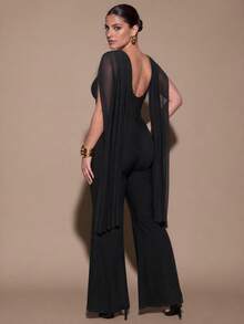 SHEIN BAE CURVE Plus Size Black Long Pants Cowl Neck Jumpsuit - Black - View 2