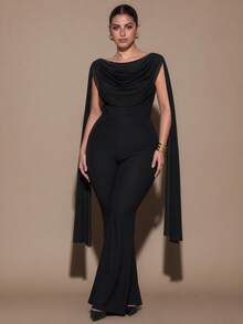 SHEIN BAE CURVE Plus Size Black Long Pants Cowl Neck Jumpsuit - Black - View 6