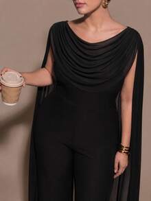 SHEIN BAE CURVE Plus Size Black Long Pants Cowl Neck Jumpsuit - Black - View 7