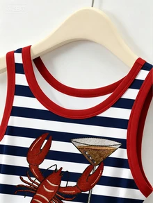 Resyla Women's Colorful Striped & Lobster Print Round Neck Tank Top - Multicolor - View 5