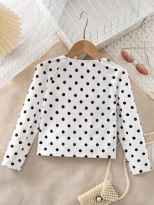 SHEIN 女童少女方領長袖蝴蝶結裝飾波點上衣 - 彩色 - 查看 4