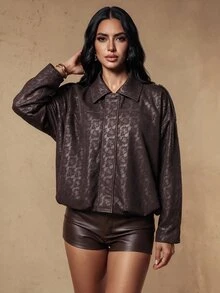 Silquee 女款優雅通勤提花夾克 - 棕色 - 查看 10