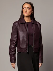 Silquee Women's Fashion Versatile Commuter Leather Jacket - Burgundy - View 9