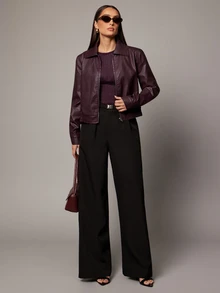Silquee Women's Fashion Versatile Commuter Leather Jacket - Burgundy - View 6