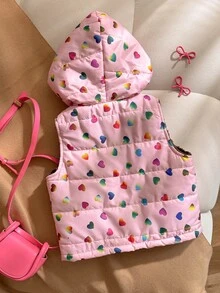 SHEIN Elladie kids 秋冬女童幼兒連帽加厚保暖背心，保暖內裡加厚棉墊外套，外衣 - 彩色 - 查看 2