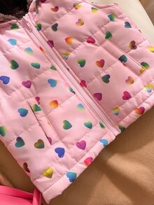 SHEIN Elladie kids 秋冬女童幼兒連帽加厚保暖背心，保暖內裡加厚棉墊外套，外衣 - 彩色 - 查看 4