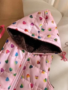 SHEIN Elladie kids 秋冬女童幼兒連帽加厚保暖背心，保暖內裡加厚棉墊外套，外衣 - 彩色 - 查看 5