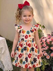 Baby Girl Cute Summer Bow Striped Flutter Sleeve Dress - Yellow - View 3