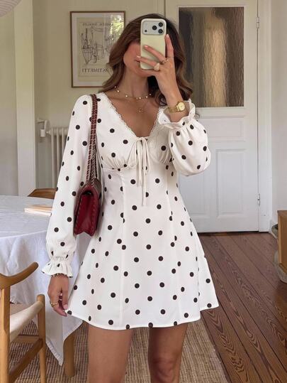Serisse Vestido con estampado de lunares y patchwork de encaje