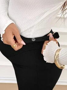 SHEIN Maternity Solid Color Adjustable Waist Casual Daily Flare Pants - Black - View 6