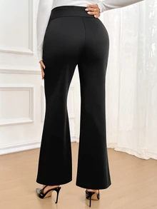 SHEIN Maternity Solid Color Adjustable Waist Casual Daily Flare Pants - Black - View 2