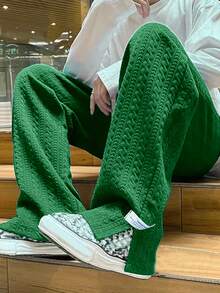 Manfinity Hypemode Men's Casual Minimalist Letter Print Split Hem Drawstring Waist Sweatpants - Green - View 1