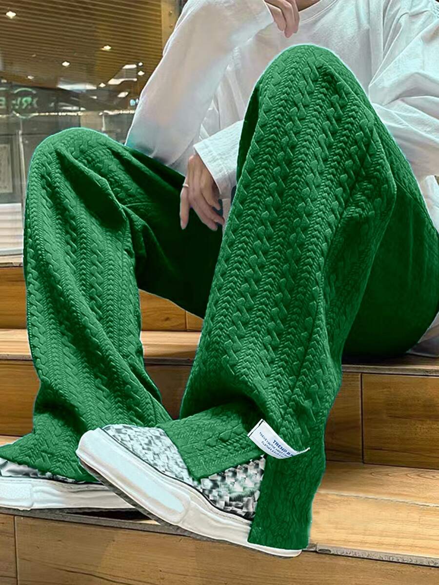 Manfinity Hypemode Men's Casual Minimalist Letter Print Split Hem Drawstring Waist Sweatpants - Green - View 1