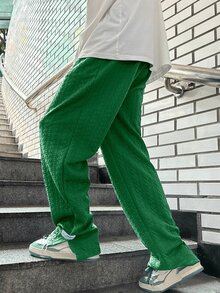 Manfinity Hypemode Men's Casual Minimalist Letter Print Split Hem Drawstring Waist Sweatpants - Green - View 2