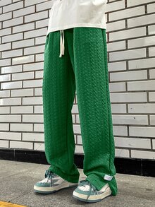 Manfinity Hypemode Men's Casual Minimalist Letter Print Split Hem Drawstring Waist Sweatpants - Green - View 3
