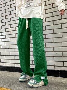 Manfinity Hypemode Men's Casual Minimalist Letter Print Split Hem Drawstring Waist Sweatpants - Green - View 5