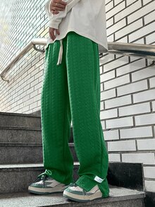 Manfinity Hypemode Men's Casual Minimalist Letter Print Split Hem Drawstring Waist Sweatpants - Green - View 4