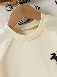 Genkimix Kids 2pcs Toddler Girl T-Shirt + Straight Leg Pants Preppy Cream Pink Horse Striped Short Sleeve Round Neck Thin Birthday Summer Jogging Ballet Elastic - Yellow - View 5