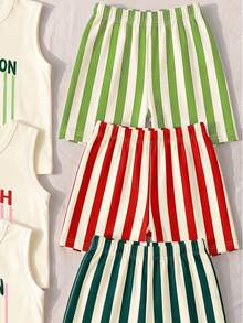 SHEIN Conjunto de 6 piezas para bebé niño, atuendo de verano con top sin mangas y pantalones cortos, estampado de limón, sandía, fresa, bebida, letras y rayas, estilo casual para escapada urbana y actividades al aire libre - Multicolor - Ver 5