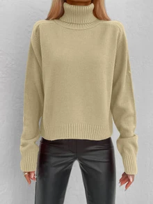Cloudara Solid Turtleneck Sweater - Camel - View 8