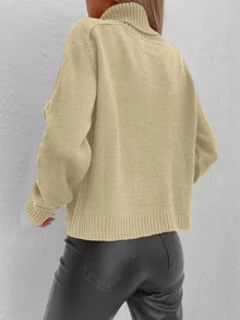Cloudara Solid Turtleneck Sweater - Camel - View 3