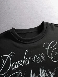 ROMWE MEN Men's Dark Gothic Print Loose Long Sleeve T-Shirt - Black - View 2