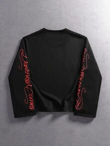 ROMWE MEN Men's Dark Gothic Print Loose Long Sleeve T-Shirt - Black - View 3