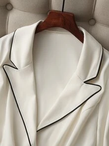 GlowEve CURVE Plus Size White Collar Contrast Color Woven Tape Long Sleeve Blazer With Waist Belt Pocket Flap Decoration Teachers' Day Wedding Formal Autumn Casual - Apricot - View 4