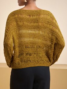 Zivah Sweater Kasual Longgar Wanita Warna Polos dengan Kerah Perahu dan Efek Usang - Kuning - View 3