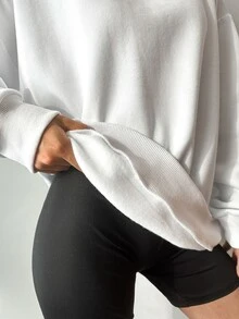 SHEIN بلوزة رياضية كاجوال تقليدية بمقاس كبير من القطن 100% مع شعار مطرز وأكتاف منسدلة، بيضاء رسمية للمعلمات، مناسبة للربيع - أبيض - مشاهدة 7