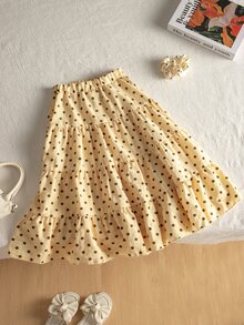 Souflis Girls Korean Style Minimalist Polka Dot Print Full Skirt, Summer Daily Wear - Multicolor - View 3