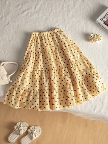 Souflis Girls Korean Style Minimalist Polka Dot Print Full Skirt, Summer Daily Wear - Multicolor - View 2