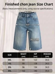 SHEIN شورت جينز نسائي مقاس كبير 100% قطن صلب غسيل متوسط خصر عالي طول متوسط قصة مريحة كاجوال - أزرق متوسط - مشاهدة 5