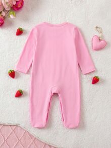SHEIN Babygirl Cute Casual Knit Pink Printed Footie Jumpsuit - Pink - View 6