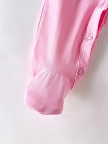 SHEIN Babygirl Cute Casual Knit Pink Printed Footie Jumpsuit - Pink - View 5