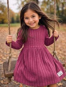 Emery Rose Kids Emery Rose Kids 女童小女孩圓領羅紋百褶休閒日常洋裝 - 彩色 - 查看 1