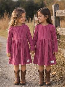 Emery Rose Kids Emery Rose Kids 女童小女孩圓領羅紋百褶休閒日常洋裝 - 彩色 - 查看 4