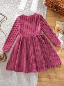 Emery Rose Kids Emery Rose Kids 女童小女孩圓領羅紋百褶休閒日常洋裝 - 彩色 - 查看 7