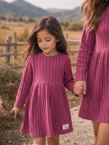Emery Rose Kids Emery Rose Kids 女童小女孩圓領羅紋百褶休閒日常洋裝 - 彩色 - 查看 2
