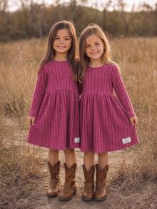 Emery Rose Kids Emery Rose Kids 女童小女孩圓領羅紋百褶休閒日常洋裝 - 彩色 - 查看 5