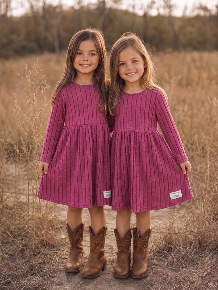 Emery Rose Kids Emery Rose Kids Kids Young Girl Round Neck Ribbed Pleated Casual Daily Dress - Multicolor - View 5