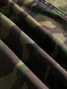 ROMWE MEN Men's Camouflage Pattern Long Sleeve Zipper Front Denim Jacket - Army Green - View 7