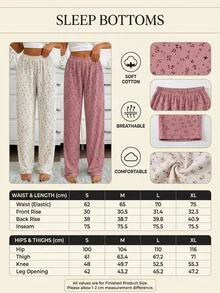 SHEIN Women's 2 Packs Ditsy Floral Rib Knit Elastic Waist Casual Sleep Pants - Pink - View 8