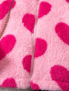 SHEIN Kids Young Girl Heart Pattern Zipper Front Plush Autumn Jacket And Pants Casual Set - Multicolor - View 7